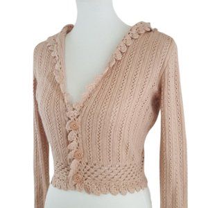 Lilu Blush Angora Crochet Hooded Crop Sweater